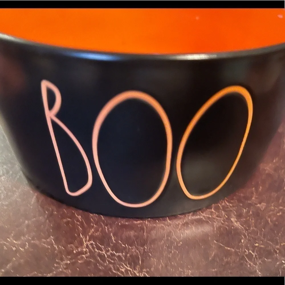 Rae Dunn Halloween Black Bowl with Orange BOO dog bowl